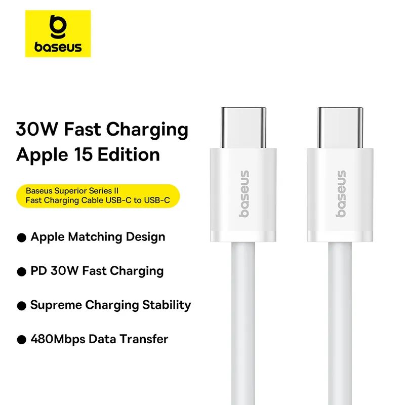 Baseus 30W Type-C to Type-C Superior Series 2 Fast Charging Data Cable 2m White