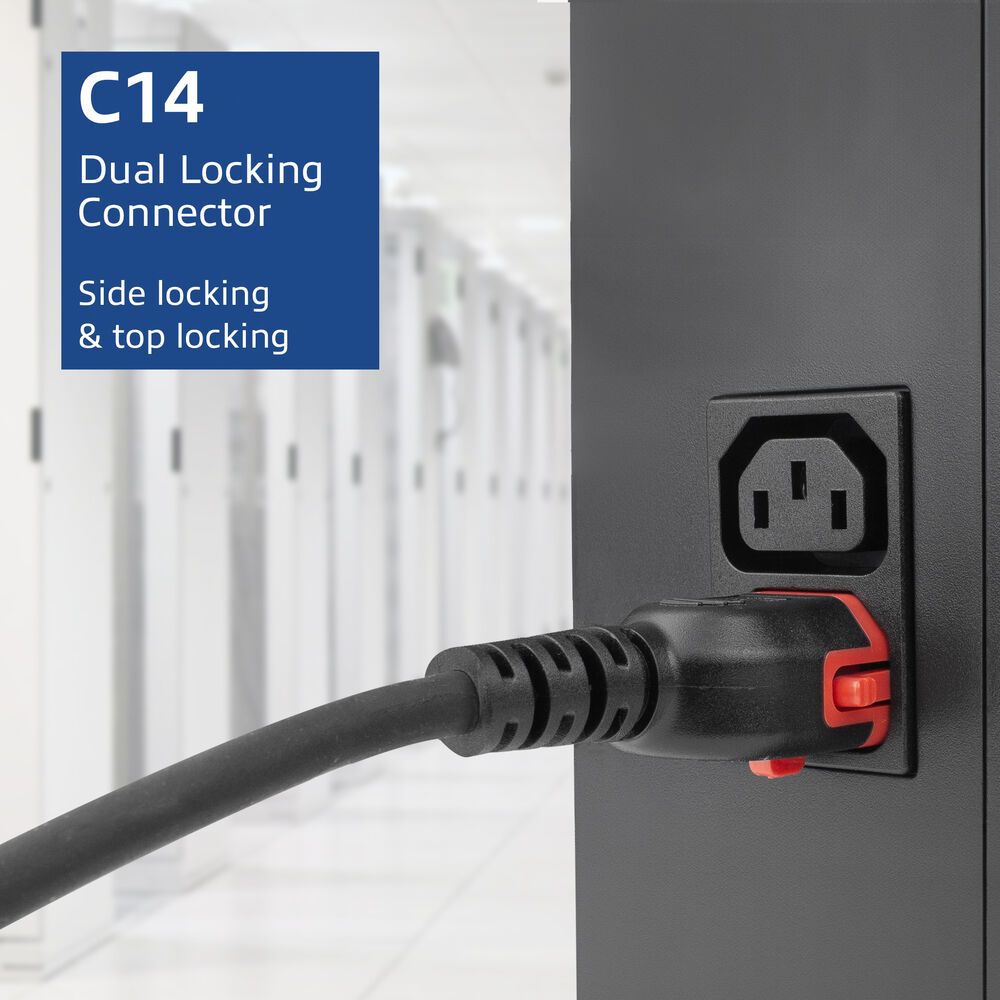 ACT PL0043 Powercord C14 IEC Lock+ Dual Locking - C15 IEC Lock+ 3m Black