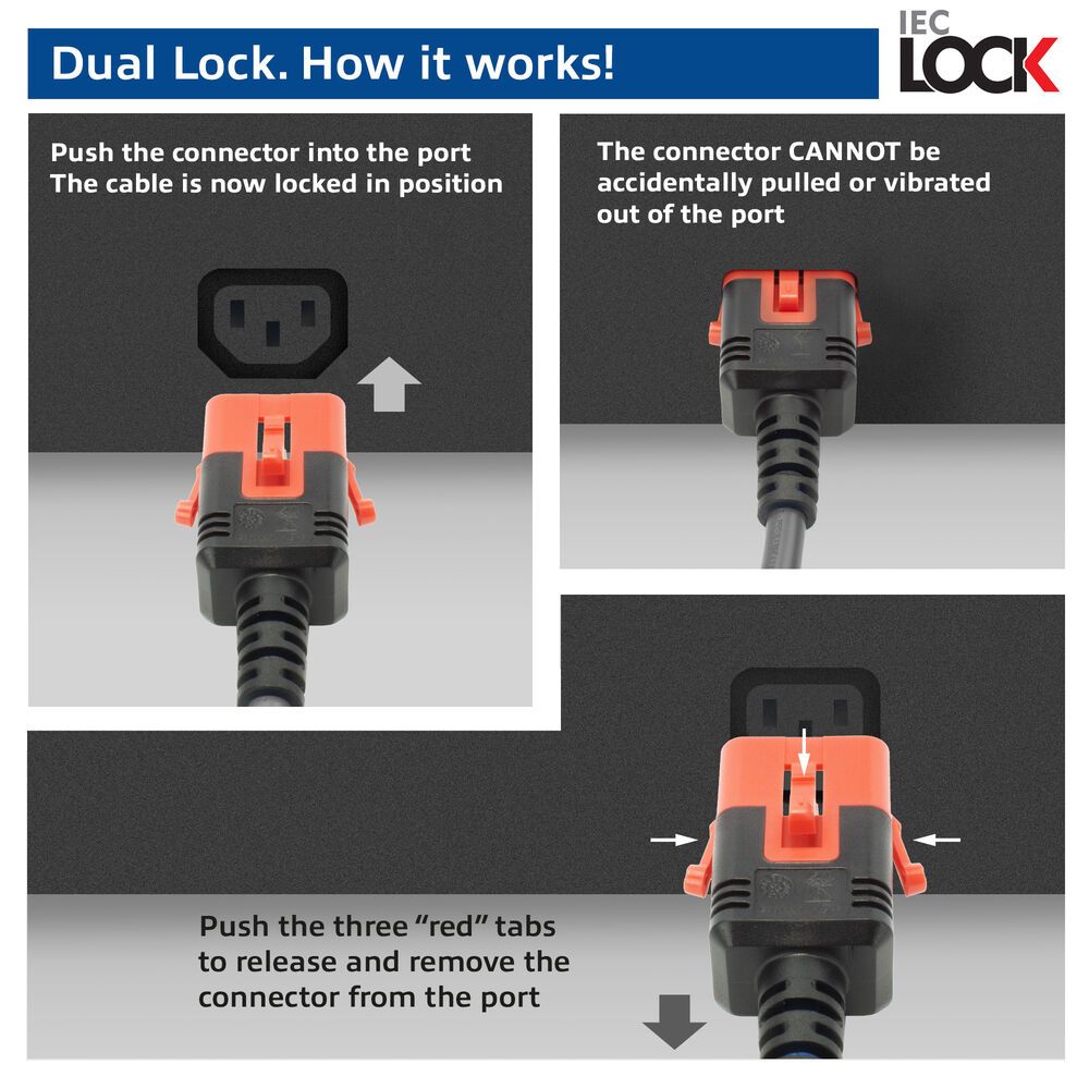 ACT PL0043 Powercord C14 IEC Lock+ Dual Locking - C15 IEC Lock+ 3m Black