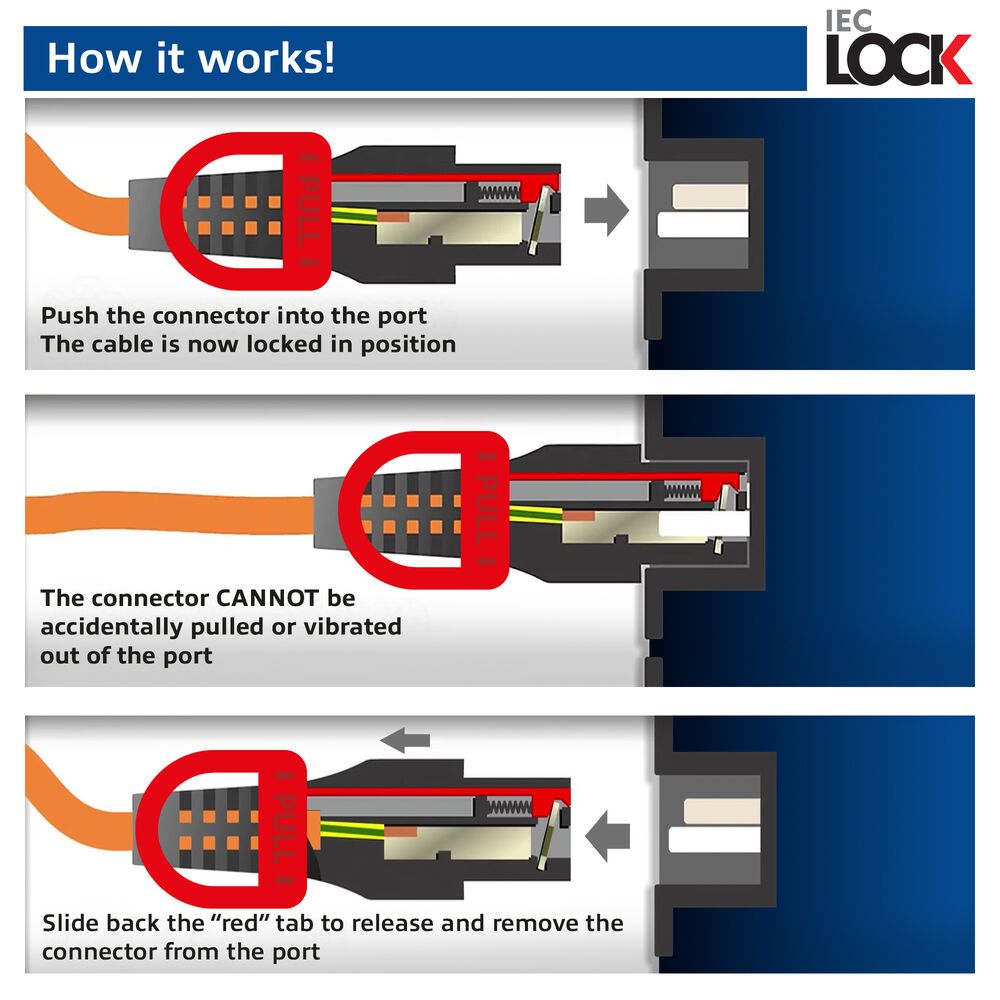 ACT PL0073 Powercord C14 IEC Lock+ Dual Locking - C15 IEC Lock+ 3m Blue