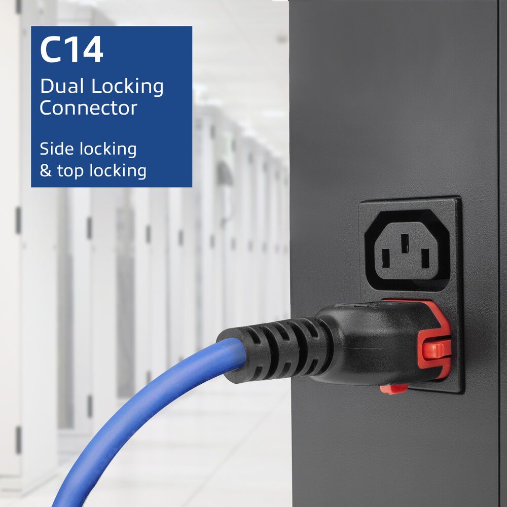 ACT PL0073 Powercord C14 IEC Lock+ Dual Locking - C15 IEC Lock+ 3m Blue