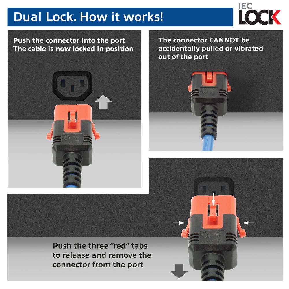 ACT PL0073 Powercord C14 IEC Lock+ Dual Locking - C15 IEC Lock+ 3m Blue