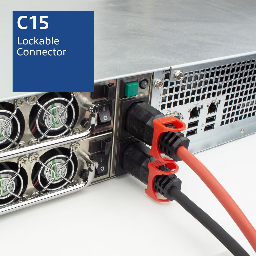 ACT PL0061 Powercord C14 IEC Lock+ Dual Locking - C15 IEC Lock+ 2m Red