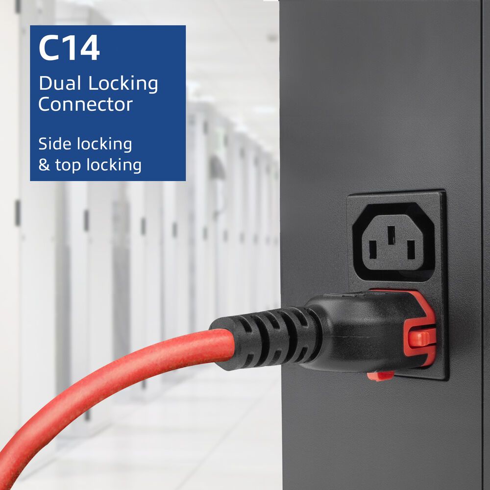 ACT PL0061 Powercord C14 IEC Lock+ Dual Locking - C15 IEC Lock+ 3m Red