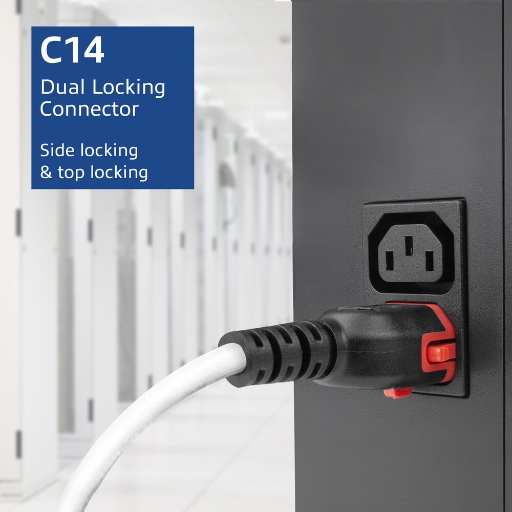 ACT PL0052 Powercord C14 IEC Lock+ Dual Locking - C15 IEC Lock+ 2m White