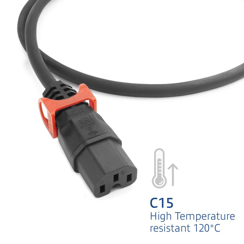 ACT PL0092 Powercord Schuko CEE 7/7 male (angled) - C15 IEC Lock+ 2m Black