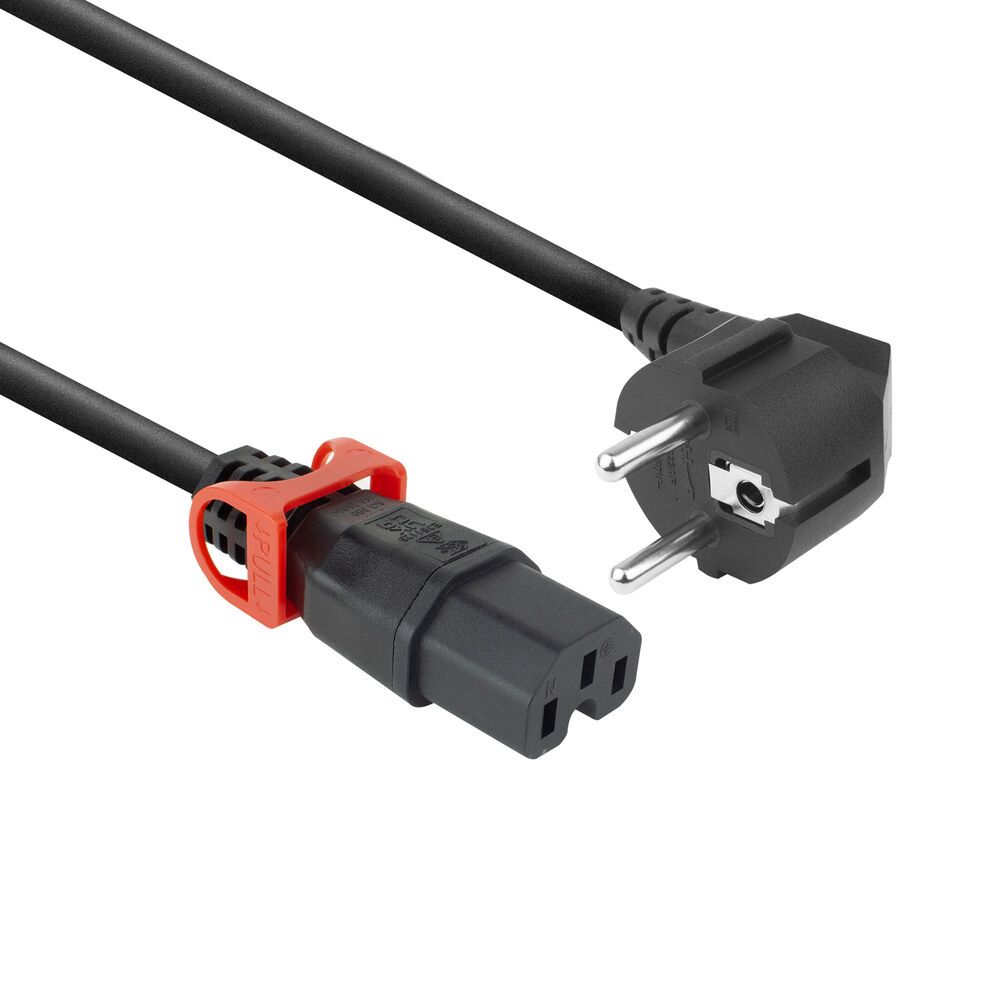 ACT PL0093 Powercord Schuko CEE 7/7 male (angled) - C15 IEC Lock+ 3m Black