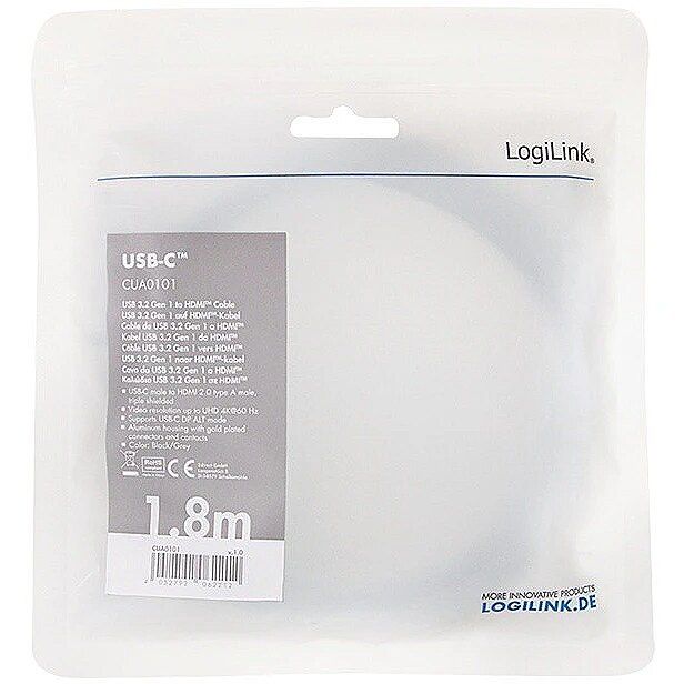 Logilink USB 3.2 Gen1 Type-C to HDMI/M 4K cable 1,8m Black