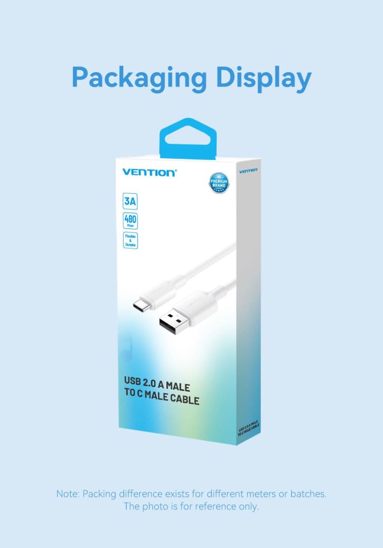 Vention USB 2.0 A Male to C Male 3A Cable PVC Type 1m Blue