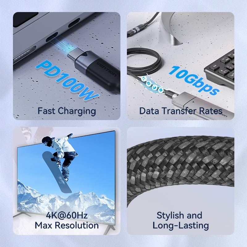 Vention USB 3.2 Gen2 C Male to C Female 10Gbps Extension Aluminum Alloy Type cable 1m White