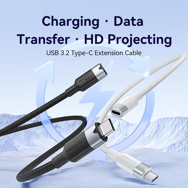 Vention USB 3.2 Gen2 C Male to C Female 10Gbps Extension Aluminum Alloy Type cable 1m White