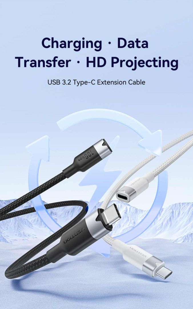Vention USB 3.2 Gen2 C Male to C Female 10Gbps Extension Aluminum Alloy Type cable 1m White