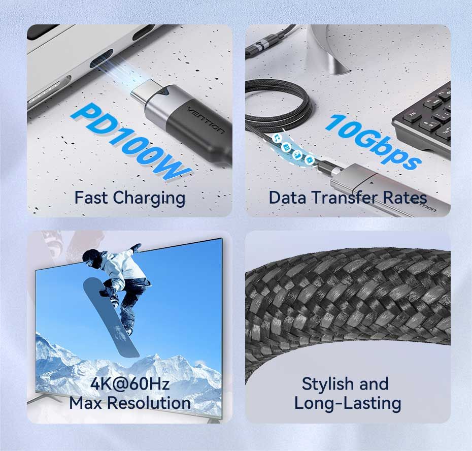 Vention USB 3.2 Gen2 C Male to C Female 10Gbps Extension Aluminum Alloy Type cable 1m White