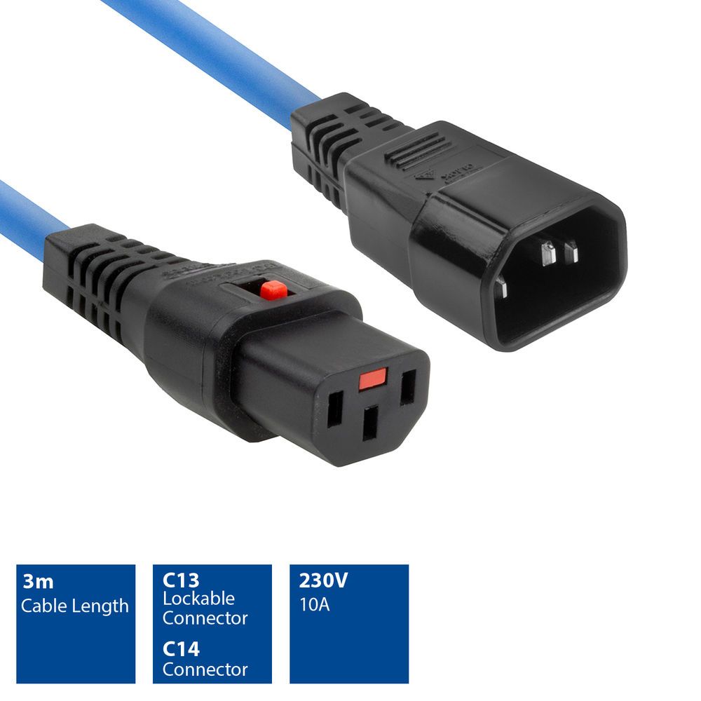 ACT Powercord C13 IEC Lock - C14 3m Blue