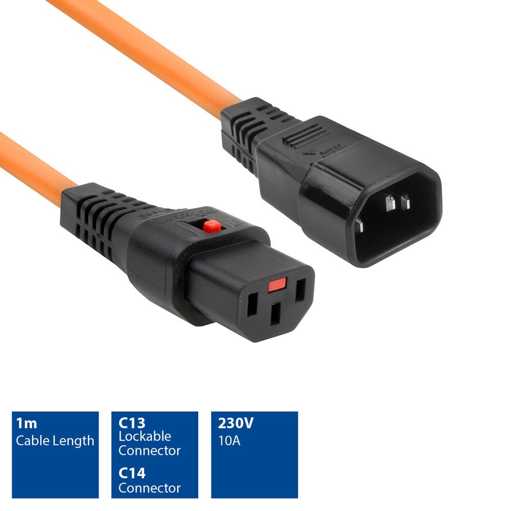 ACT Powercord C13 IEC Lock - C14 1m Orange