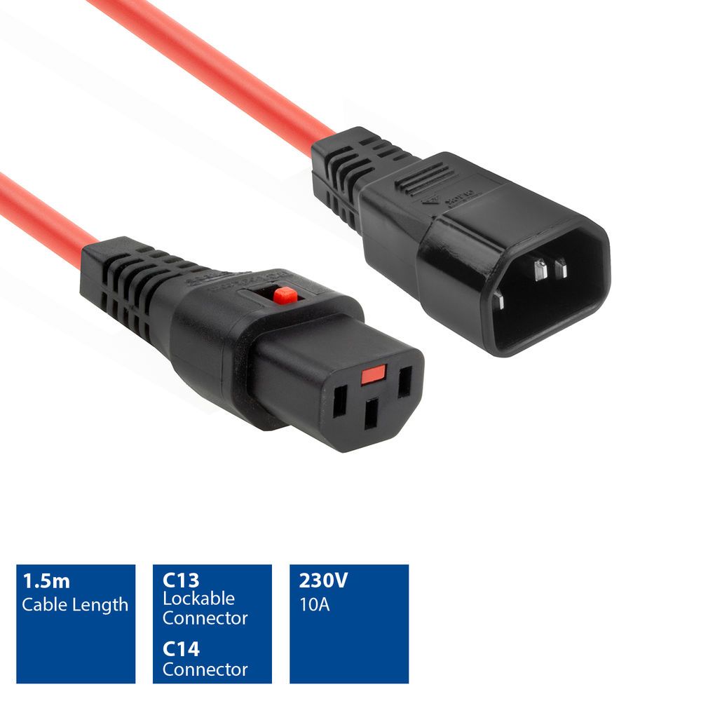 ACT Powercord C13 IEC Lock - C14 1,5m Red