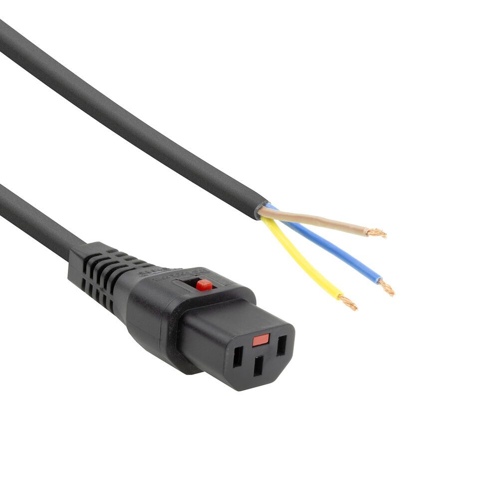 ACT Powercord C13 IEC Lock open end 2m Black 5-Pack