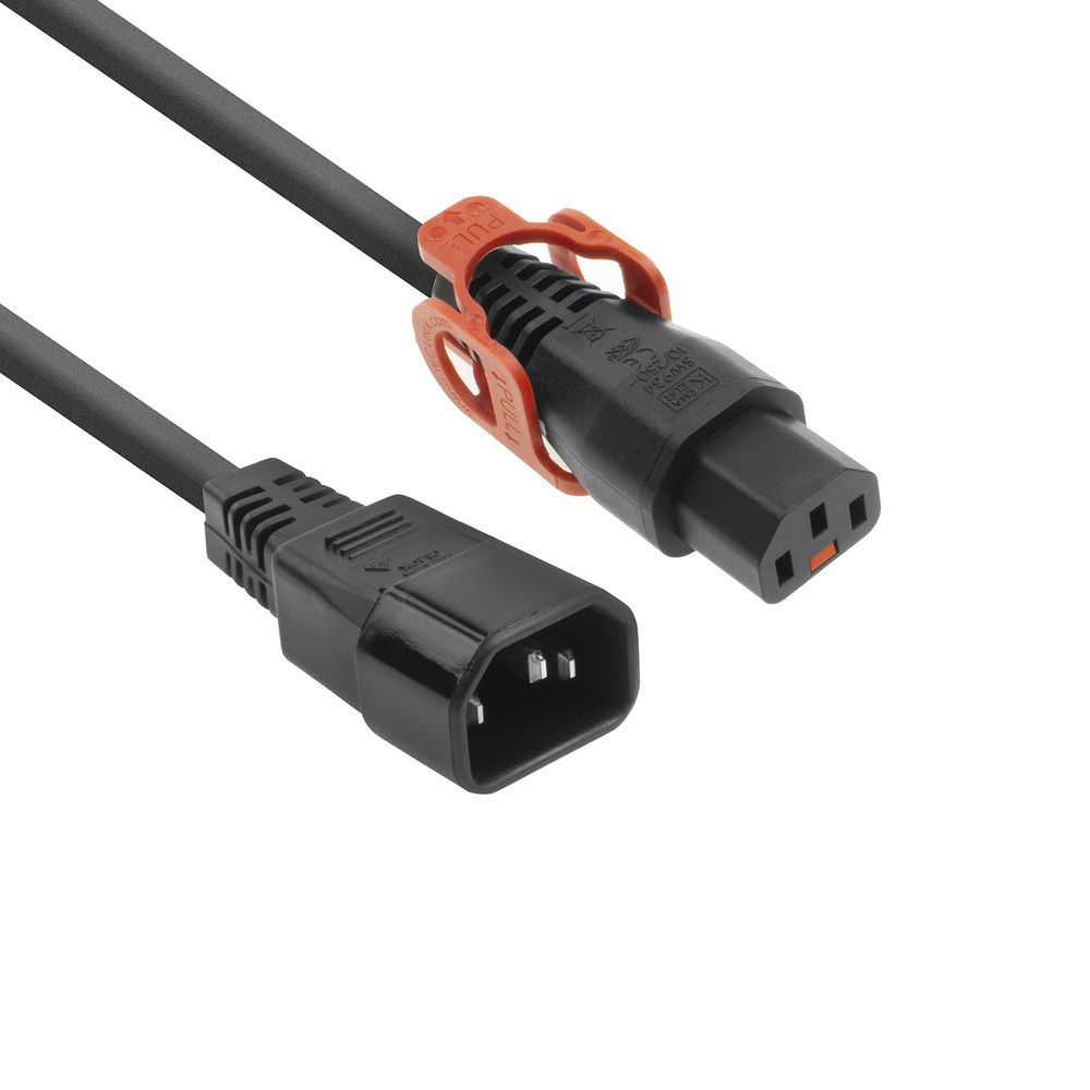 ACT Powercord C13 IEC Lock+ - C14 1m Black