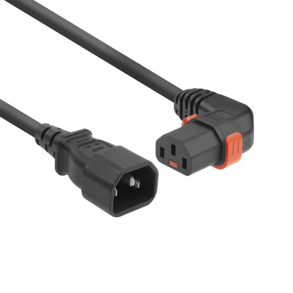 ACT Powercord C14 - C13 IEC Lock (right angled) 2m Black