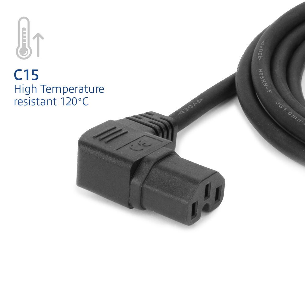 ACT Powercord C14 - C15 (angled left) 2m Black