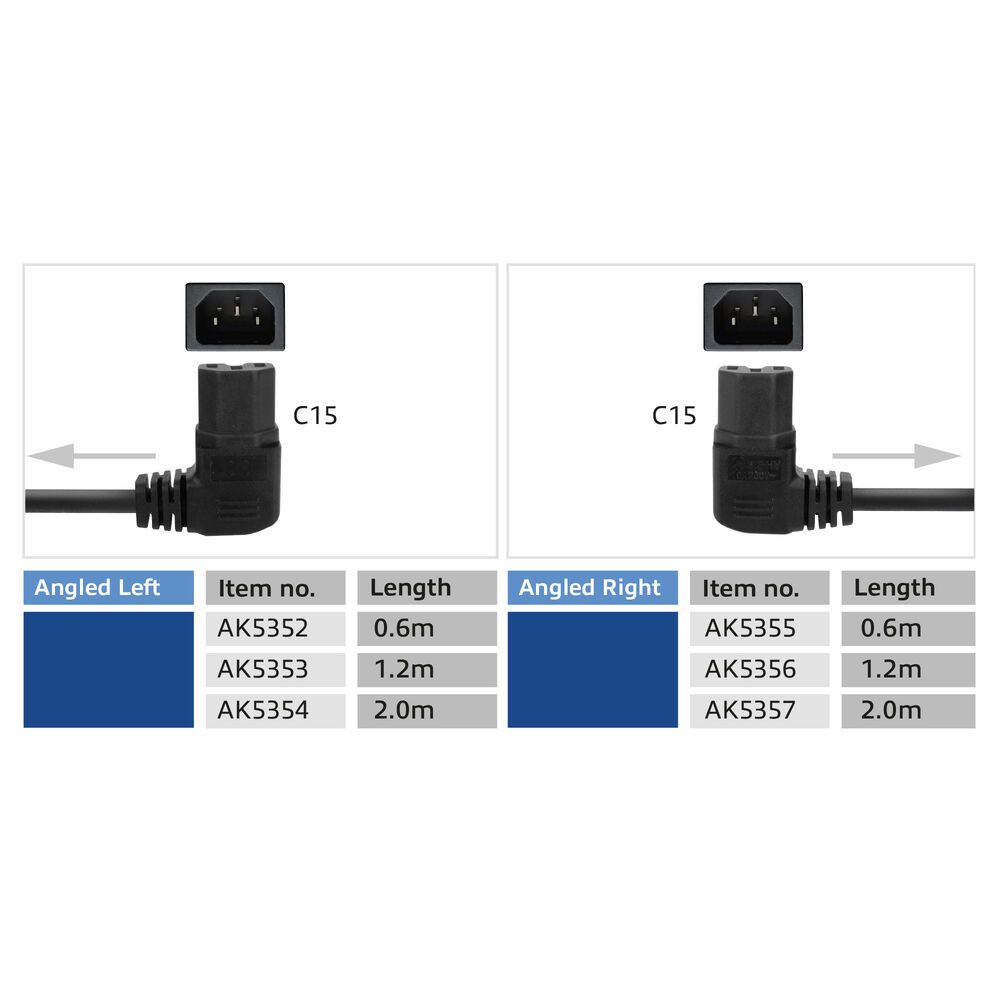 ACT Powercord C14 - C15 (angled right) 2m Black