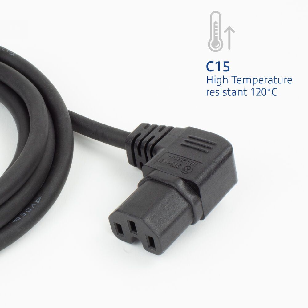 ACT Powercord C14 - C15 (angled right) 2m Black