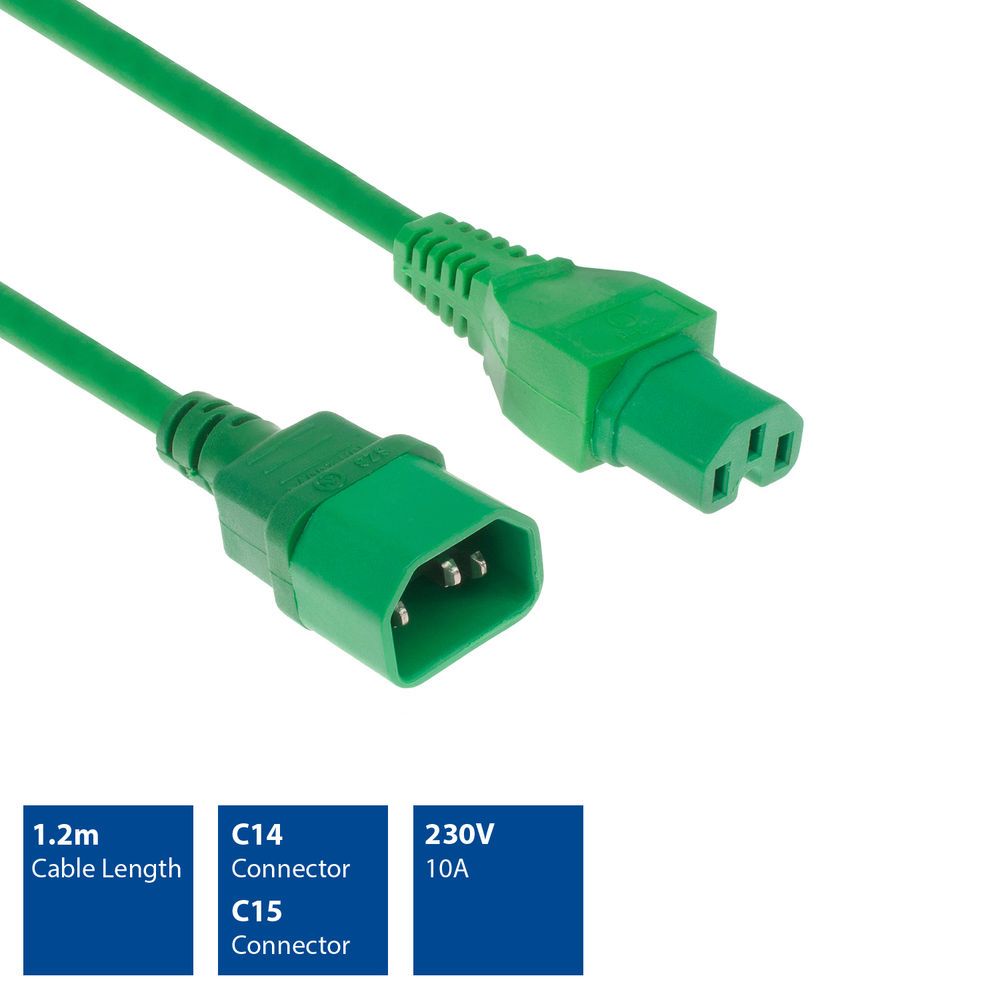ACT Powercord C14 - C15 1,2m Green