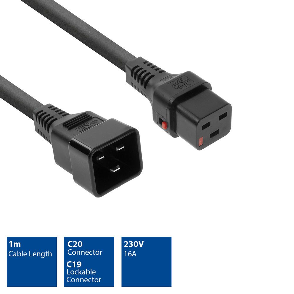 ACT Powercord C19 IEC Lock - C20 1m Black