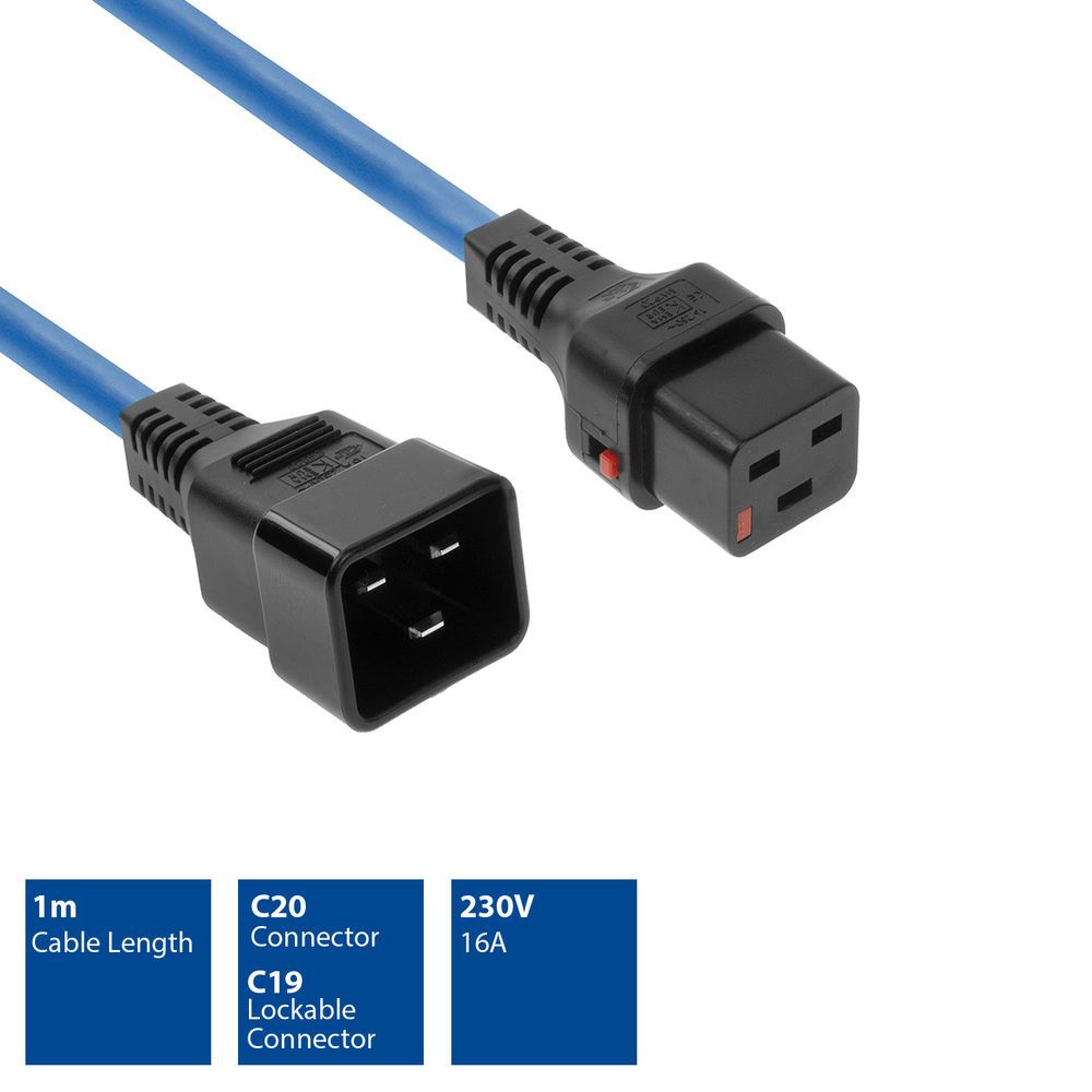 ACT Powercord C19 IEC Lock - C20 1m Blue