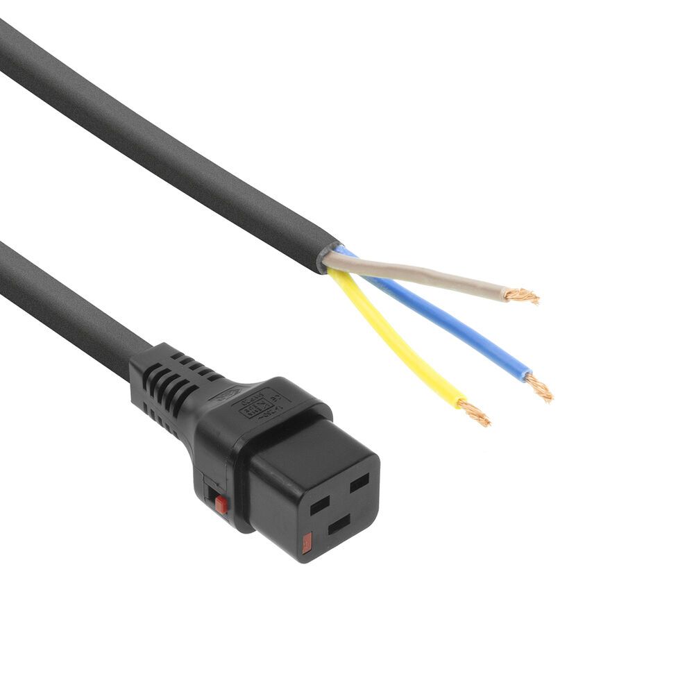ACT Powercord C19 IEC Lock - open end 2m Black 5-Pack