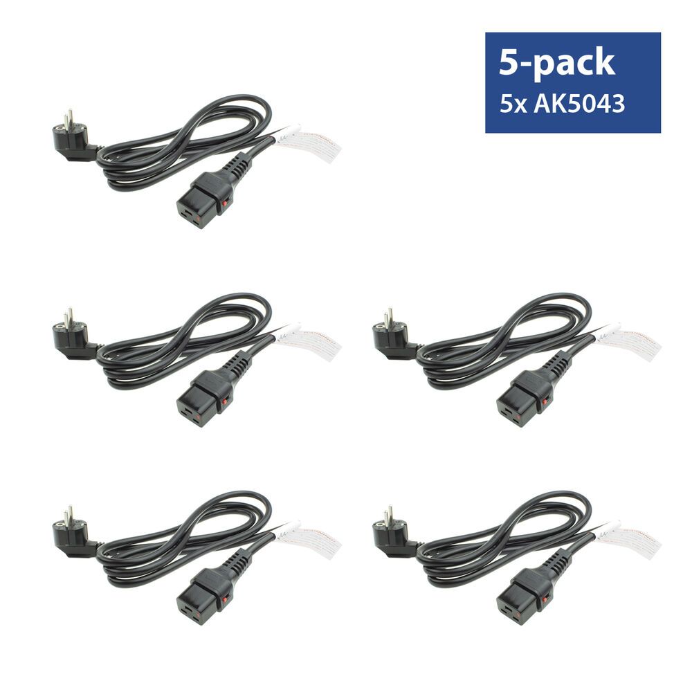 ACT Powercord CEE 7/7 male (angled) - C19 IEC Lock 2m Black 5-Pack