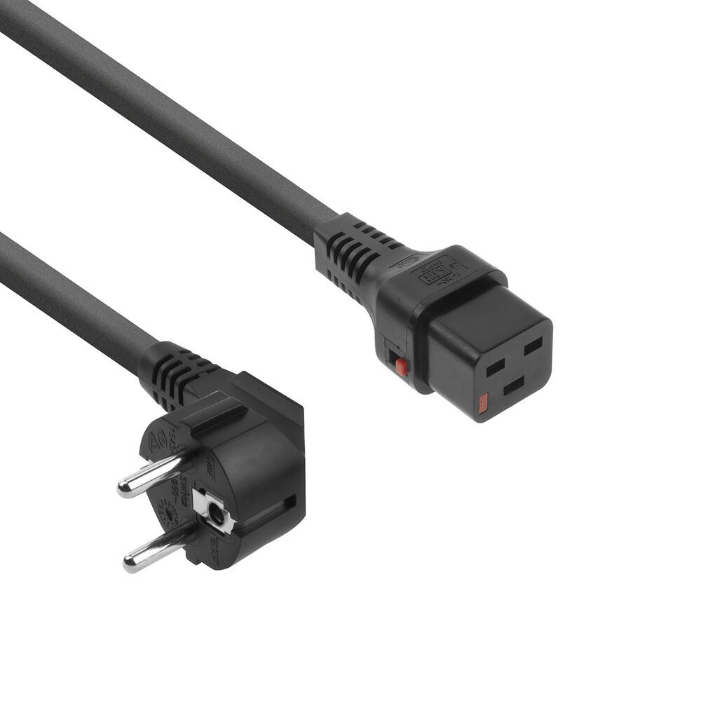 ACT Powercord CEE 7/7 male (angled) - C19 IEC Lock 2m Black 5-Pack