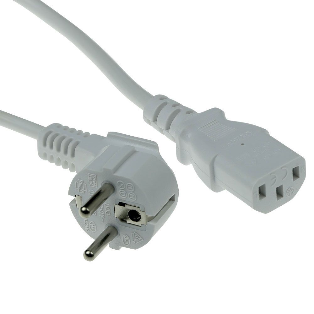 ACT Powercord mains connector Schuko CEE 7/7 male (angled) - C13 IEC 60320 5m White