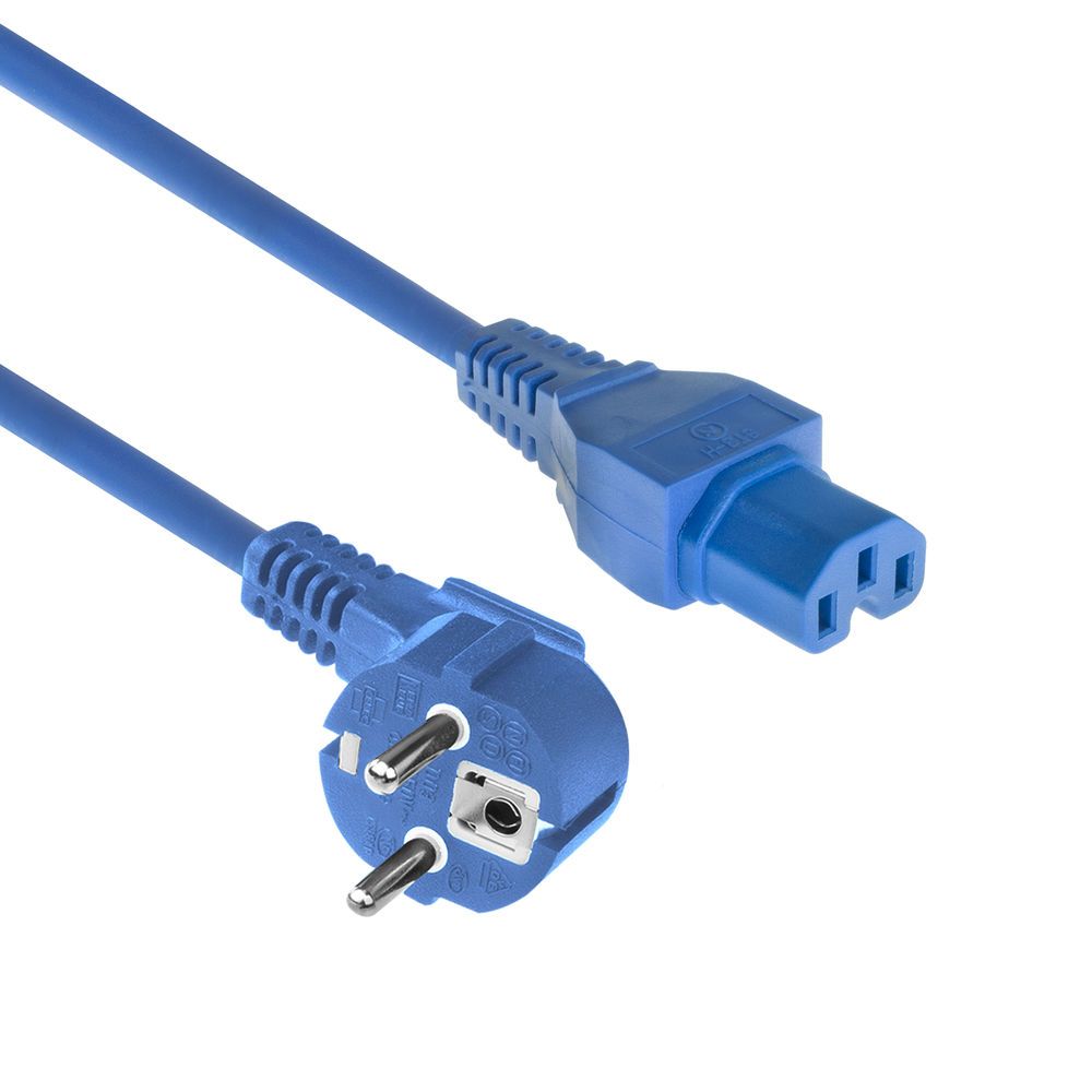 ACT Powercord mains connector Schuko CEE 7/7 male (angled) - C15 IEC 60320 1,5 m Blue