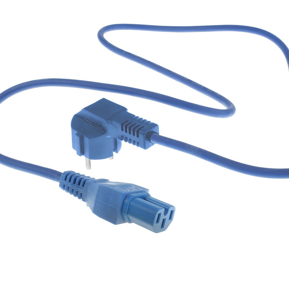 ACT Powercord mains connector Schuko CEE 7/7 male (angled) - C15 IEC 60320 1,5 m Blue