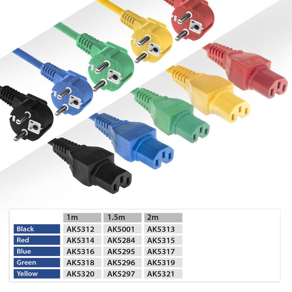ACT Powercord mains connector Schuko CEE 7/7 male (angled) - C15 IEC 60320 1,5m Green