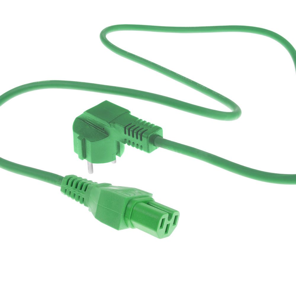 ACT Powercord mains connector Schuko CEE 7/7 male (angled) - C15 IEC 60320 1,5m Green