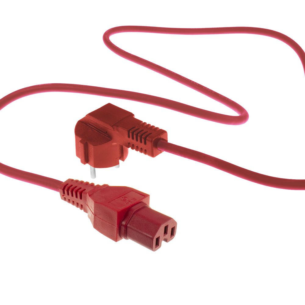 ACT Powercord mains connector Schuko CEE 7/7 male (angled) - C15 IEC 60320 1,5m Red