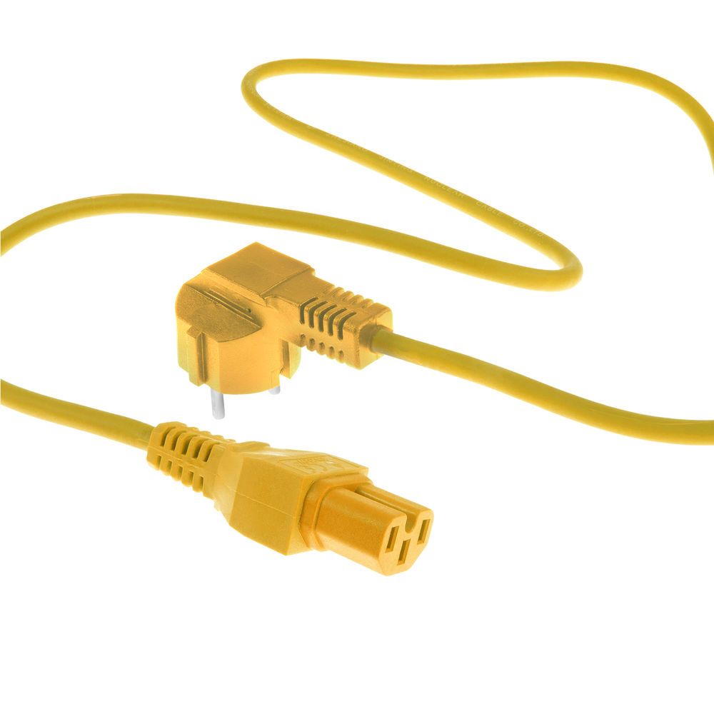 ACT Powercord mains connector Schuko CEE 7/7 male (angled) - C15 IEC 60320 1m Yellow