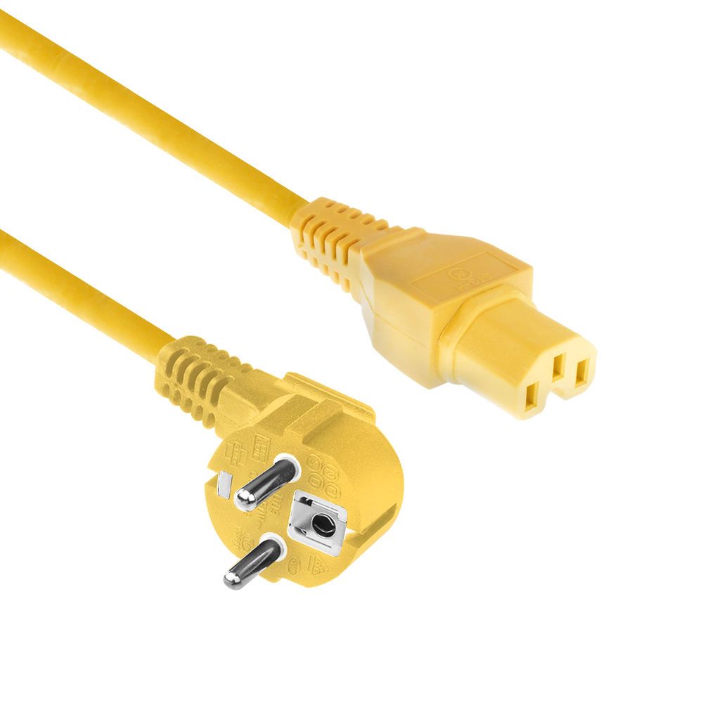 ACT Powercord mains connector Schuko CEE 7/7 male (angled) - C15 IEC 60320 1,5m Yellow
