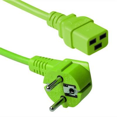 ACT Powercord mains connector Schuko CEE 7/7 male (angled) - C19 IEC 60320 3m Green