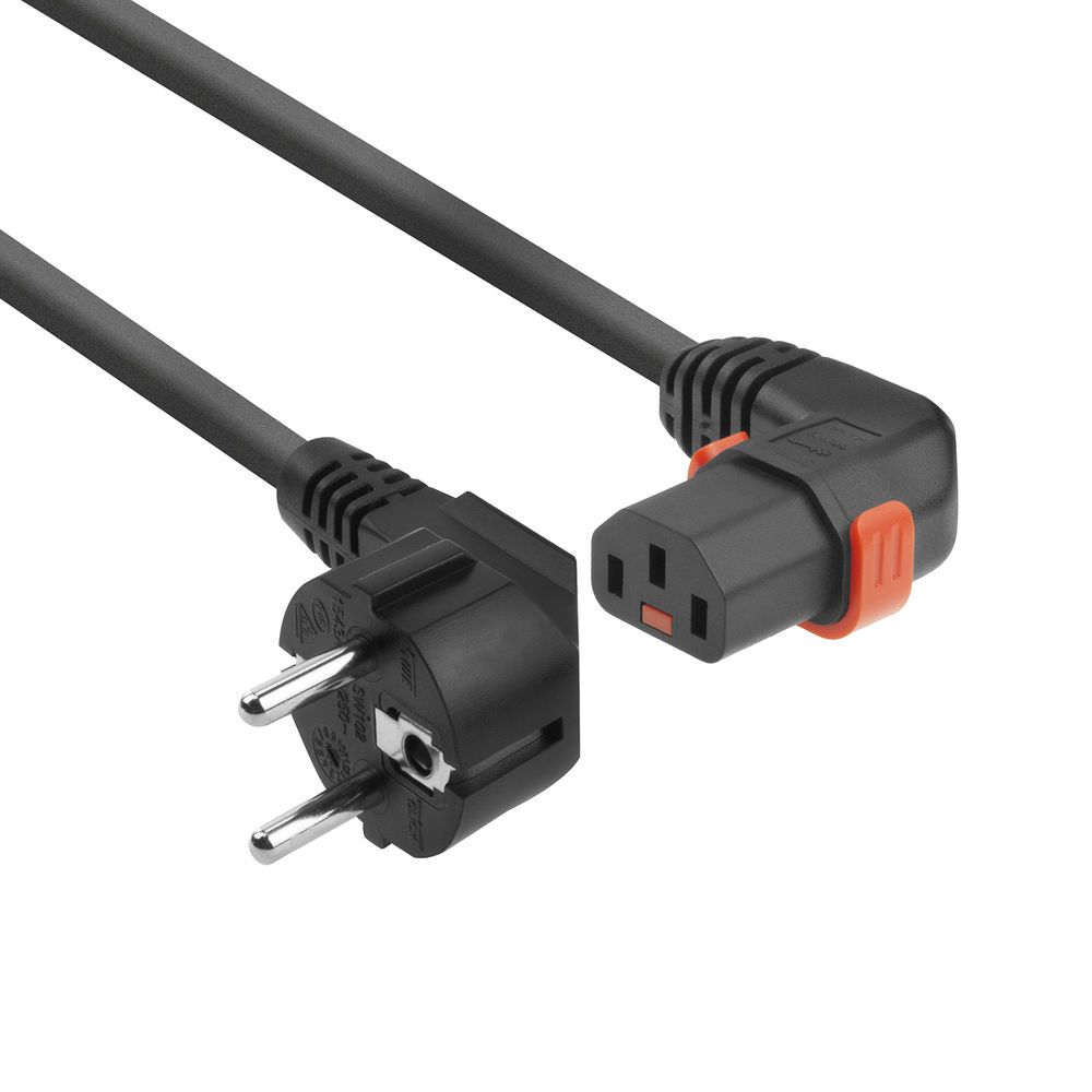 ACT Powercord Schuko CEE 7/7 male (angled) - C13 IEC Lock (right angled) 2m Black
