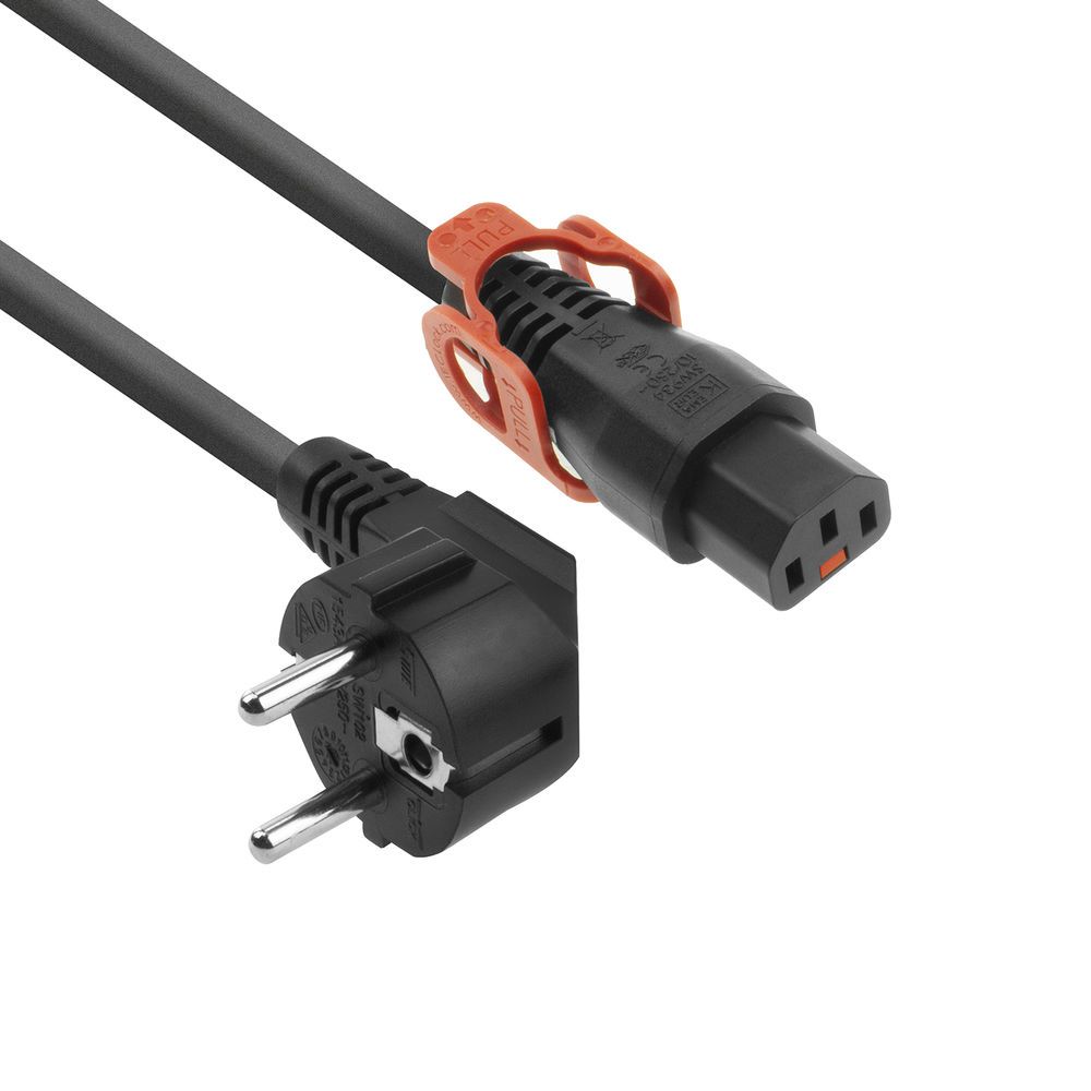 ACT Powercord Schuko CEE 7/7 male (angled) - C13 IEC Lock+ 2m Black