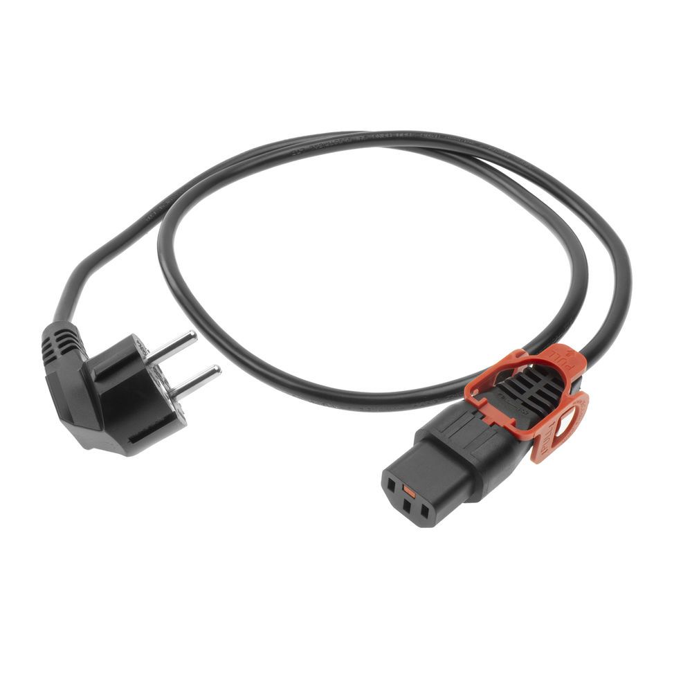 ACT Powercord Schuko CEE 7/7 male (angled) - C13 IEC Lock+ 2m Black