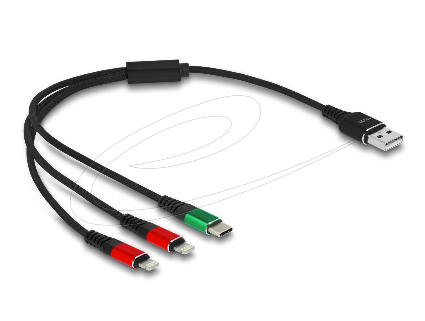 DeLock USB Charging Cable 3 in 1 Type-A to 2 x Lightning / USB Type-C 0,3m Black
