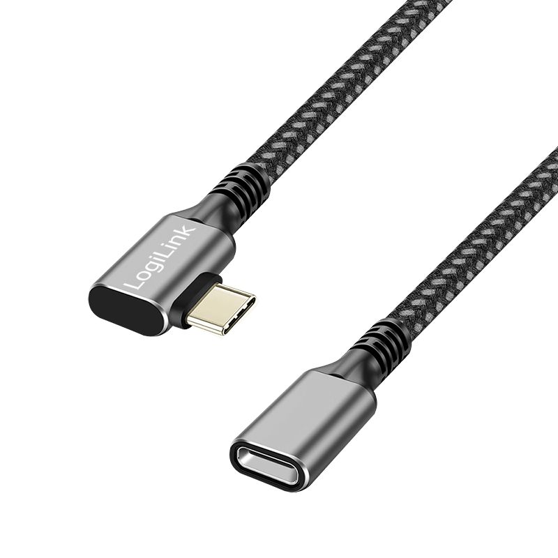Logilink Type-C cable C/M 90° to USB-C/F 5m Black/Grey