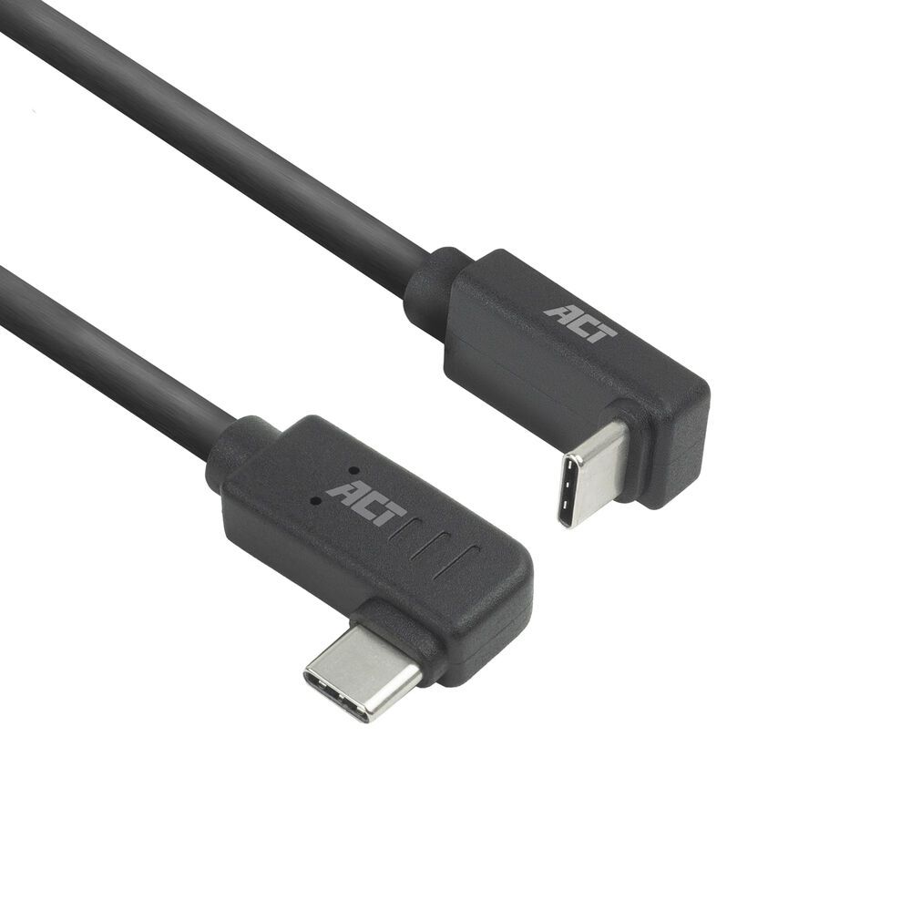 ACT USB 3.0 60W USB Type-C (left/right angled) to USB Type-C (up/down angled) Cable 1m Black