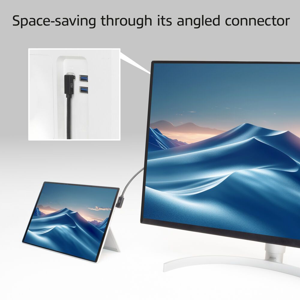 ACT USB 3.0 60W USB Type-C (left/right angled) to USB Type-C (up/down angled) Cable 1m Black