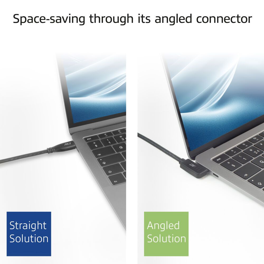 ACT USB 3.0 60W USB Type-C (left/right angled) to USB Type-C (up/down angled) Cable 2m Black