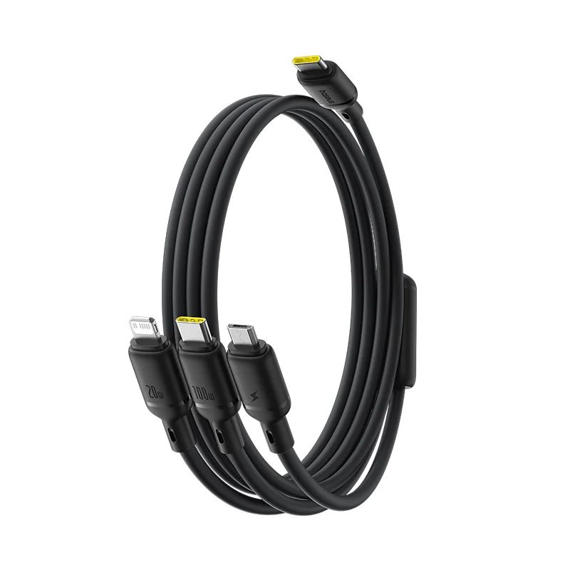 Baseus Silky One-for-Three Fast Charging Cable USB-A to Micro Lightning Type-c 100W 1,5m Cosmic Black